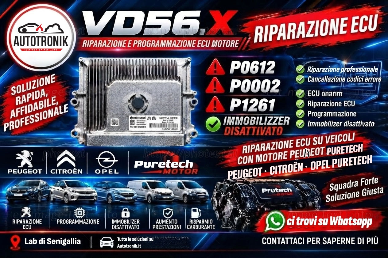 Riparazione centralina Valeo VD56.1 PureTech – Autotronik Riparazione centralina Valeo VD56.1 del motore 1.2 PureTech sul banco del laboratorio Autotronik